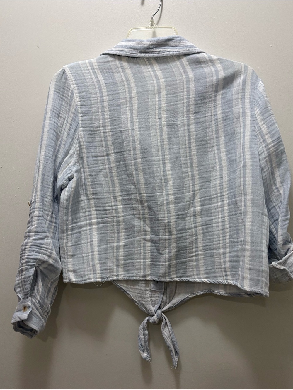 Love Notes Blue & White Striped Tie-Front Button Down Shirt - Picture 2 of 3